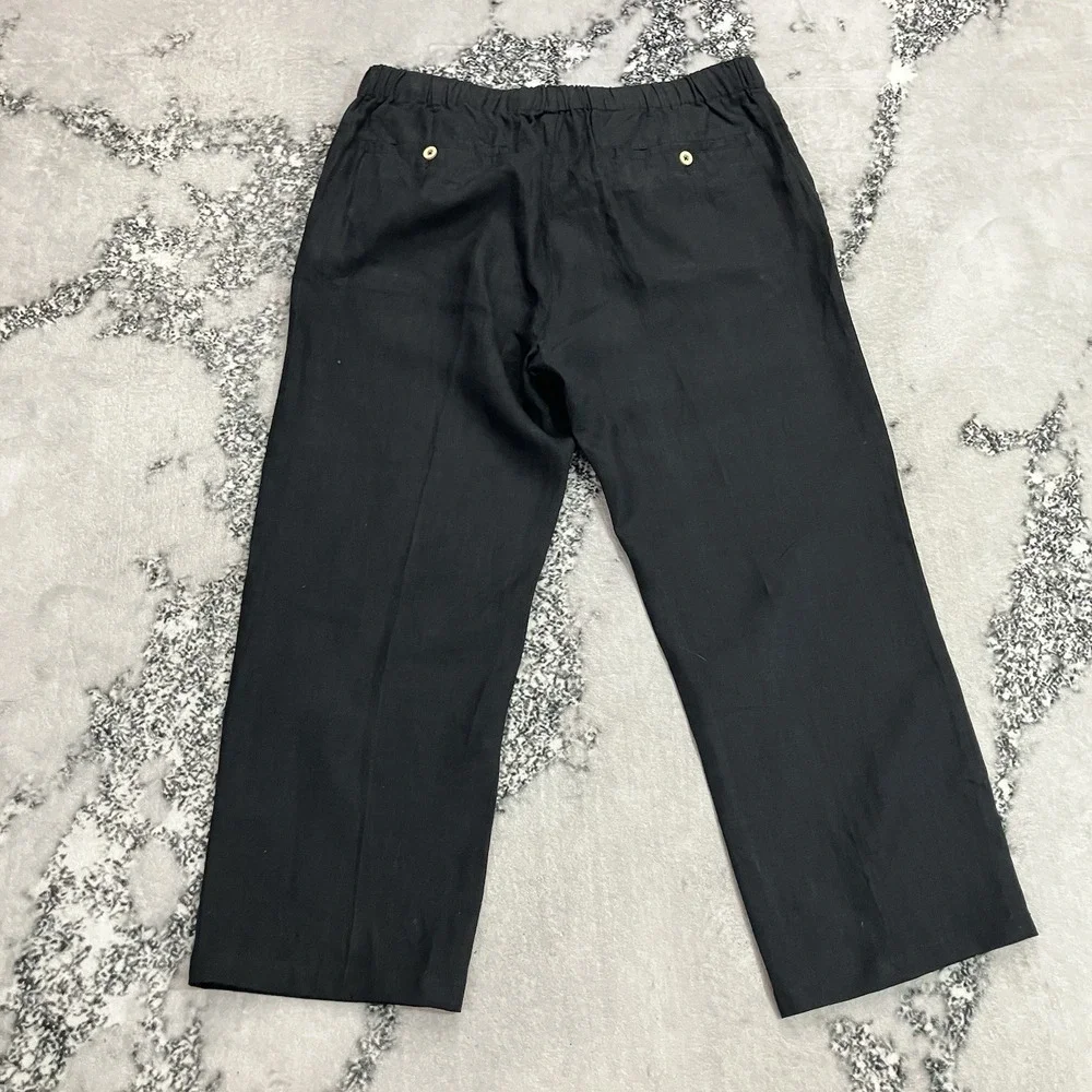 Quince 100% European Linen Pants Womens Size XL Black NWT Straight Leg Pull On